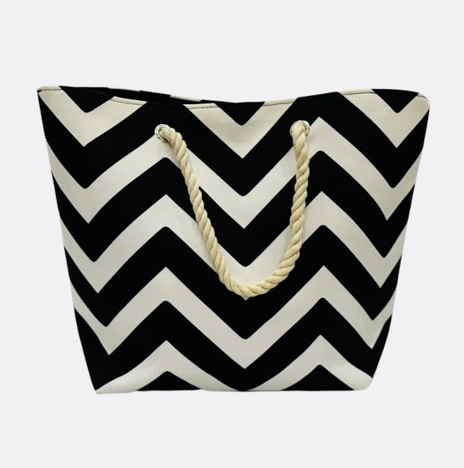 Black and white chevron beach tote bag.